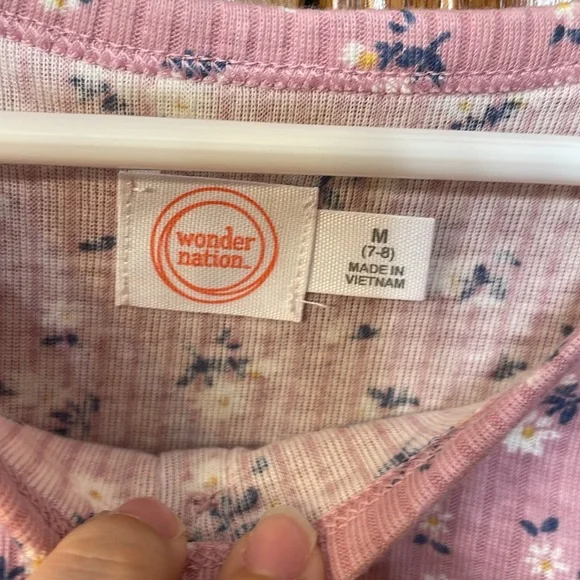 WONDER NATION NWT Medium (7/8) ribbed pink shirt with daisy floral design short - Picture 4 of 8
